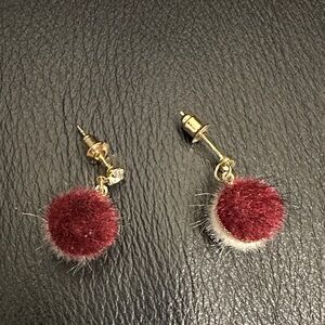 Elegant Gold and Red Pom Pom Earrings